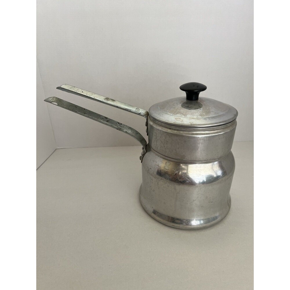 Worthmore Aluminum Double Boiler 7" Vintage USA Cookware Mid-Century Kitchen Pot